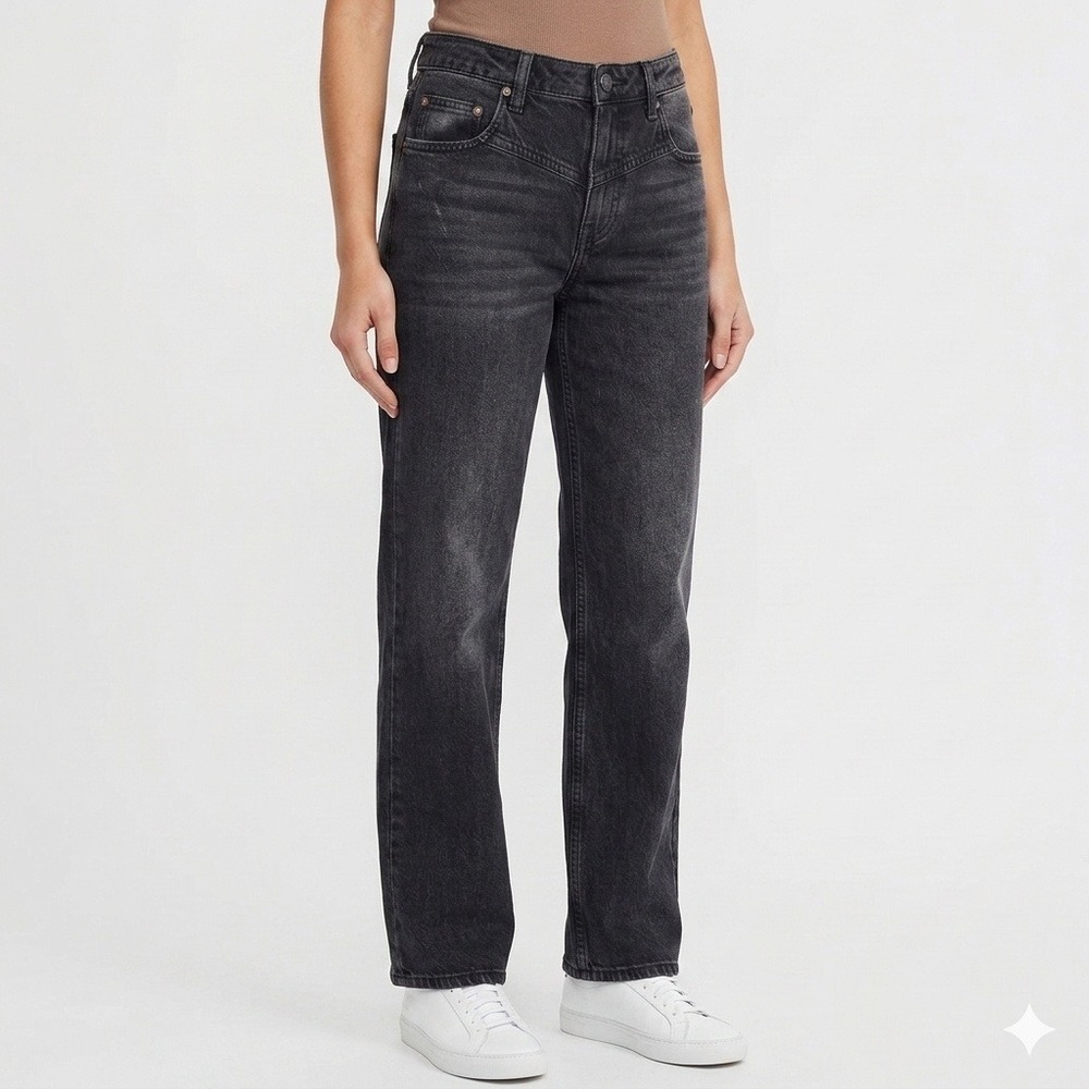 FREE PEOPLE We The Free Yoke Straight Leg Jeans Washed Black Women Size 28 Denim